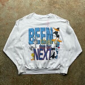 Vintage Looney Tunes Been There Done That Next Graphic Sweatshirt White Mens L